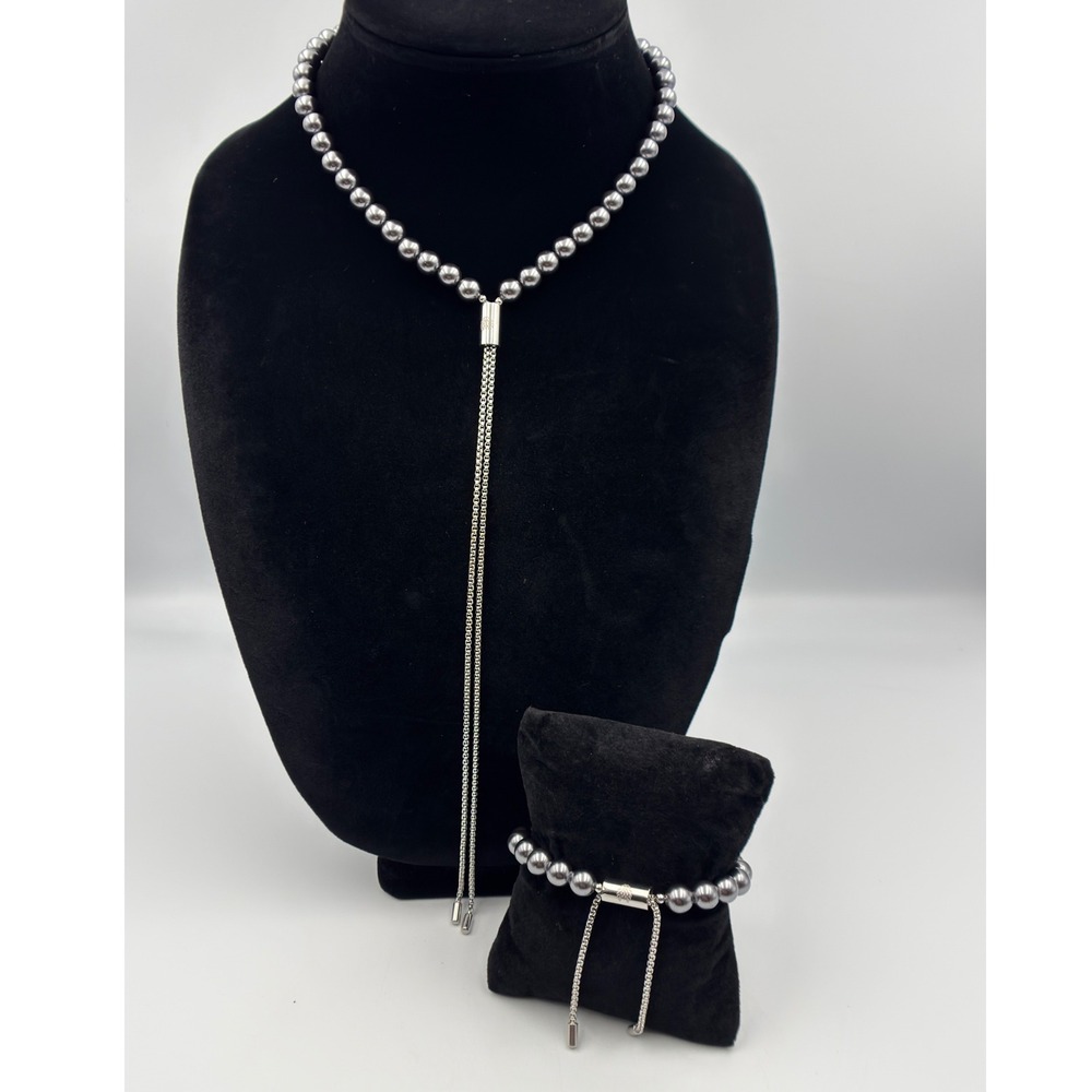 Rastaclat Smoke Pearlized Grey Lariat Necklace & Matching Bracelet Set Sold‎ Out
